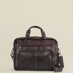 Miami rugged black leather briefcase bag for men