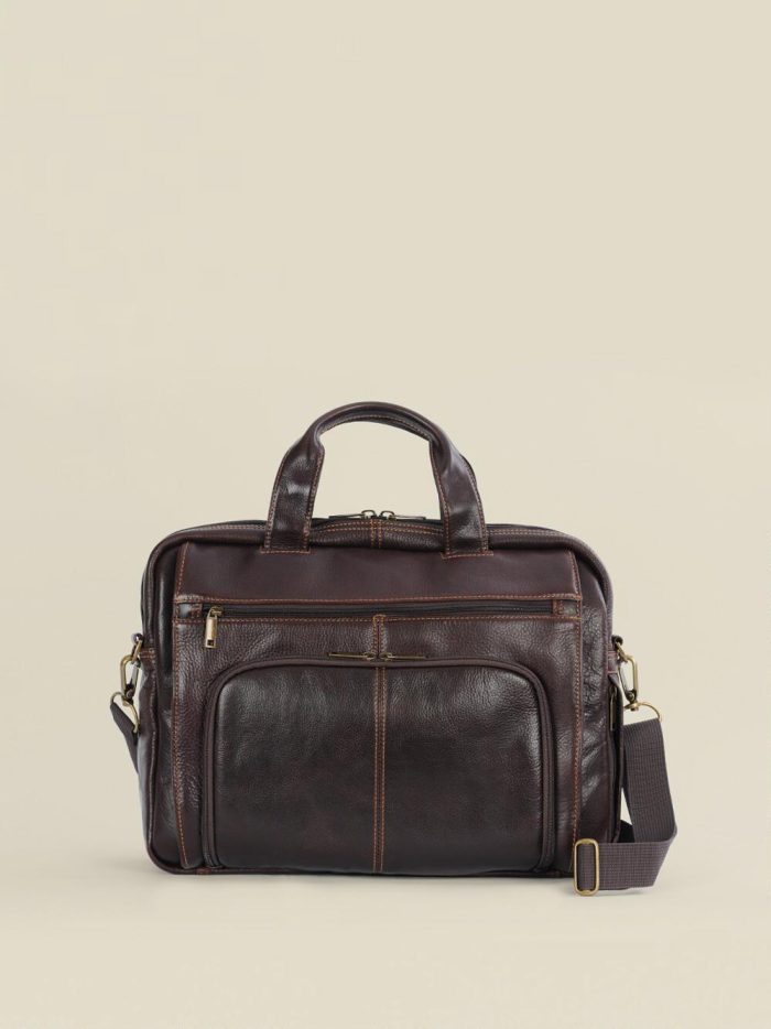 Miami rugged black leather briefcase bag for men