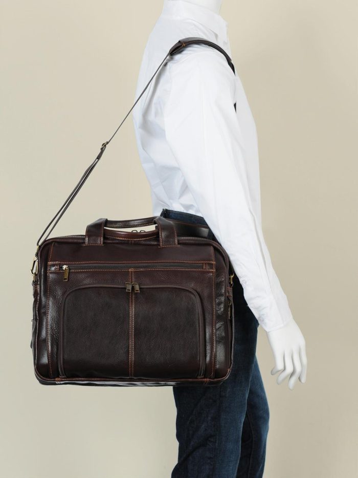 Miami rugged black leather briefcase bag for men - Image 2