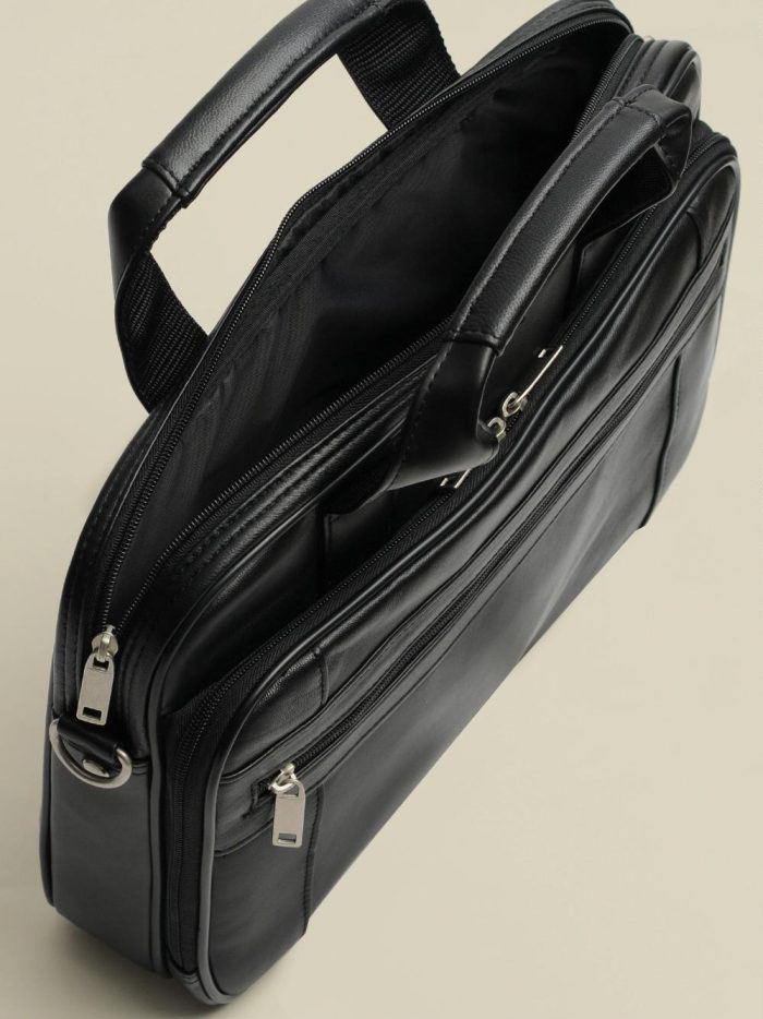 Philadelphia slim black leather briefcase bag for men - Image 2