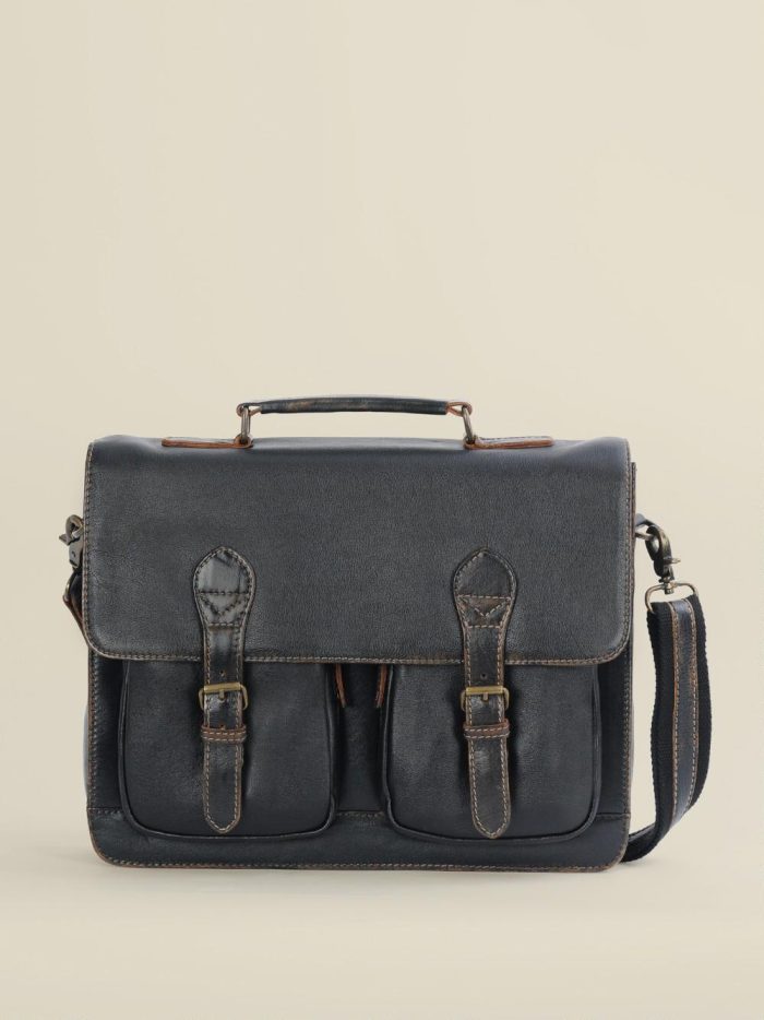 Cincinnati black leather briefcase bag for men