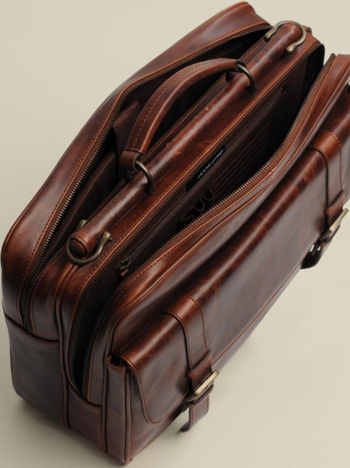 Memphis vintage brief brown leather bag for men - Image 2