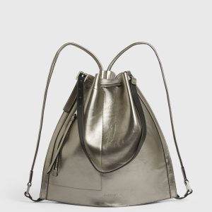 Alpha silver leather backpack bag for women