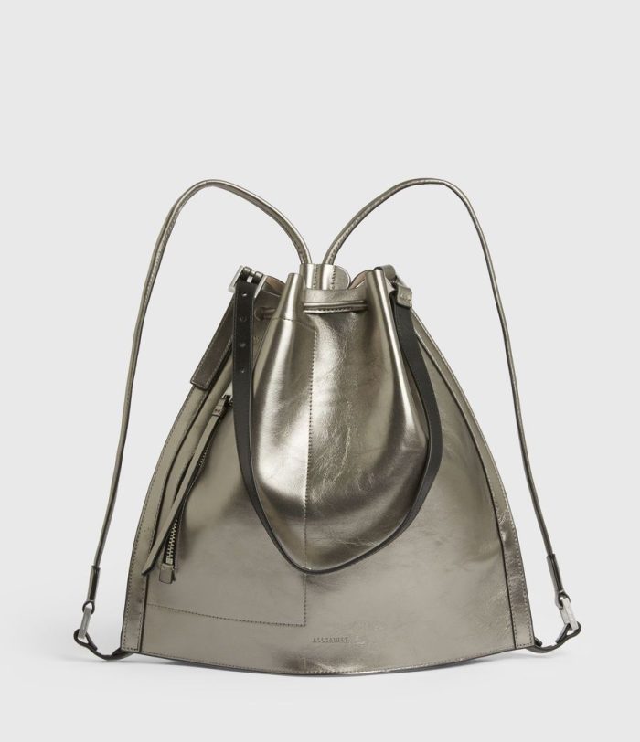 Alpha silver leather backpack bag for women