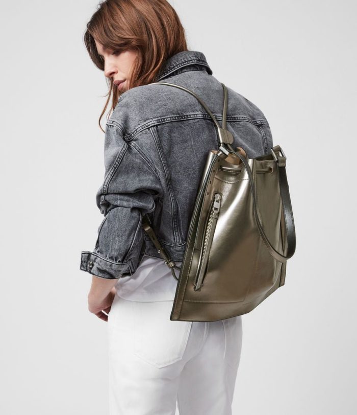 Alpha silver leather backpack bag for women - Image 3