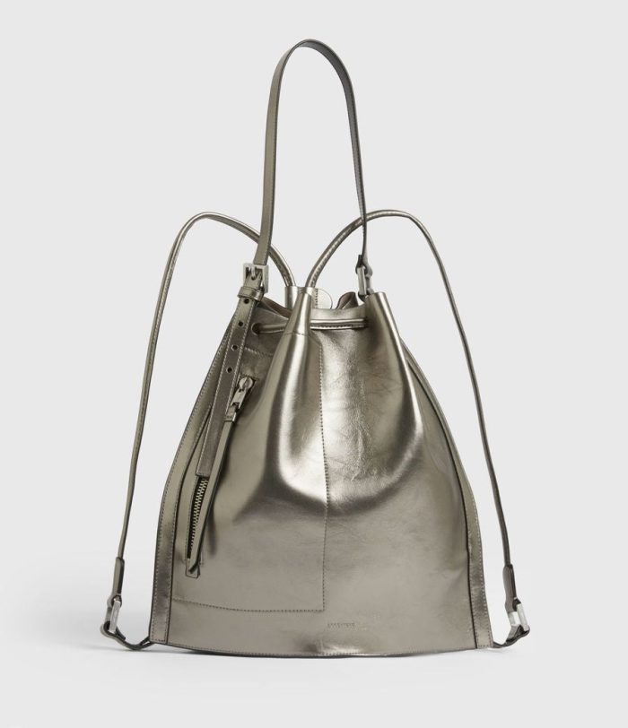 Alpha silver leather backpack bag for women - Image 4
