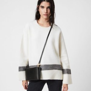 Mila white leather double pouch bag for women