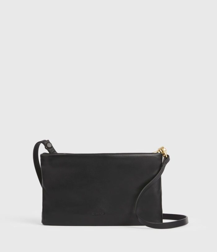 Mila black leather double pouch bag for women - Image 2