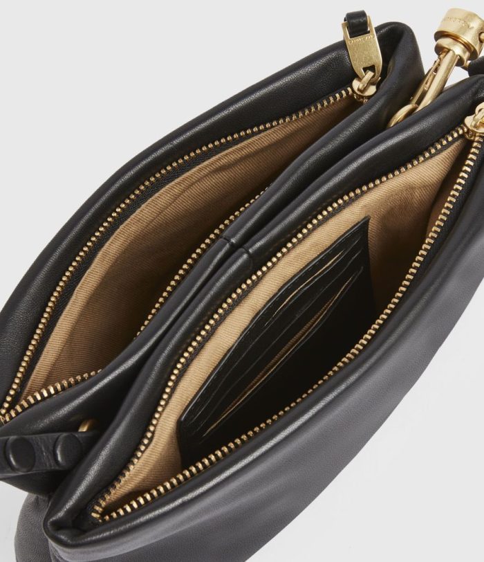 Mila black leather double pouch bag for women - Image 4